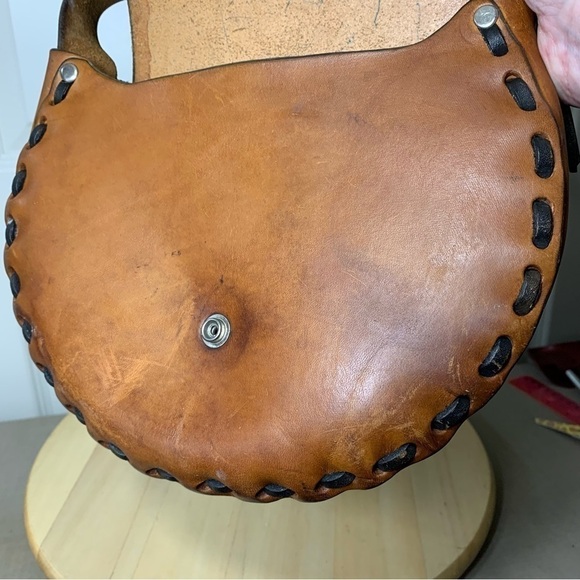 Vintage Shoulder Bag Brown leather Canadian Handmade Carved Trees Landscapes - Picture 7 of 16